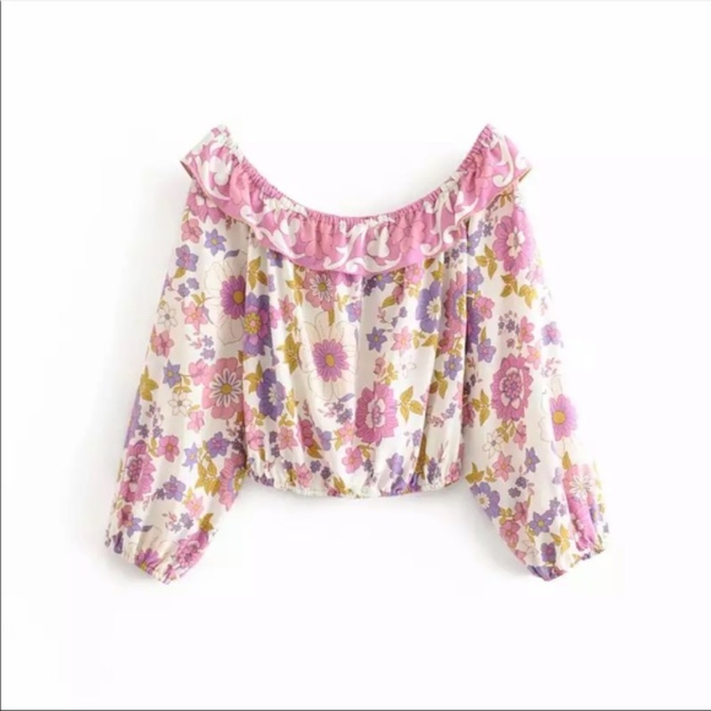 gypsy feel boho floral print crop blouse - Picture 13 of 16